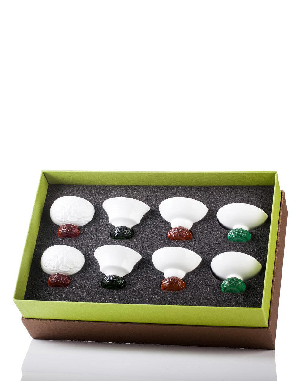 LIULI Crystal Art LIULI Bone China Sake Cups with Fine Crystal, Set of 8, Holiday Limited Edition