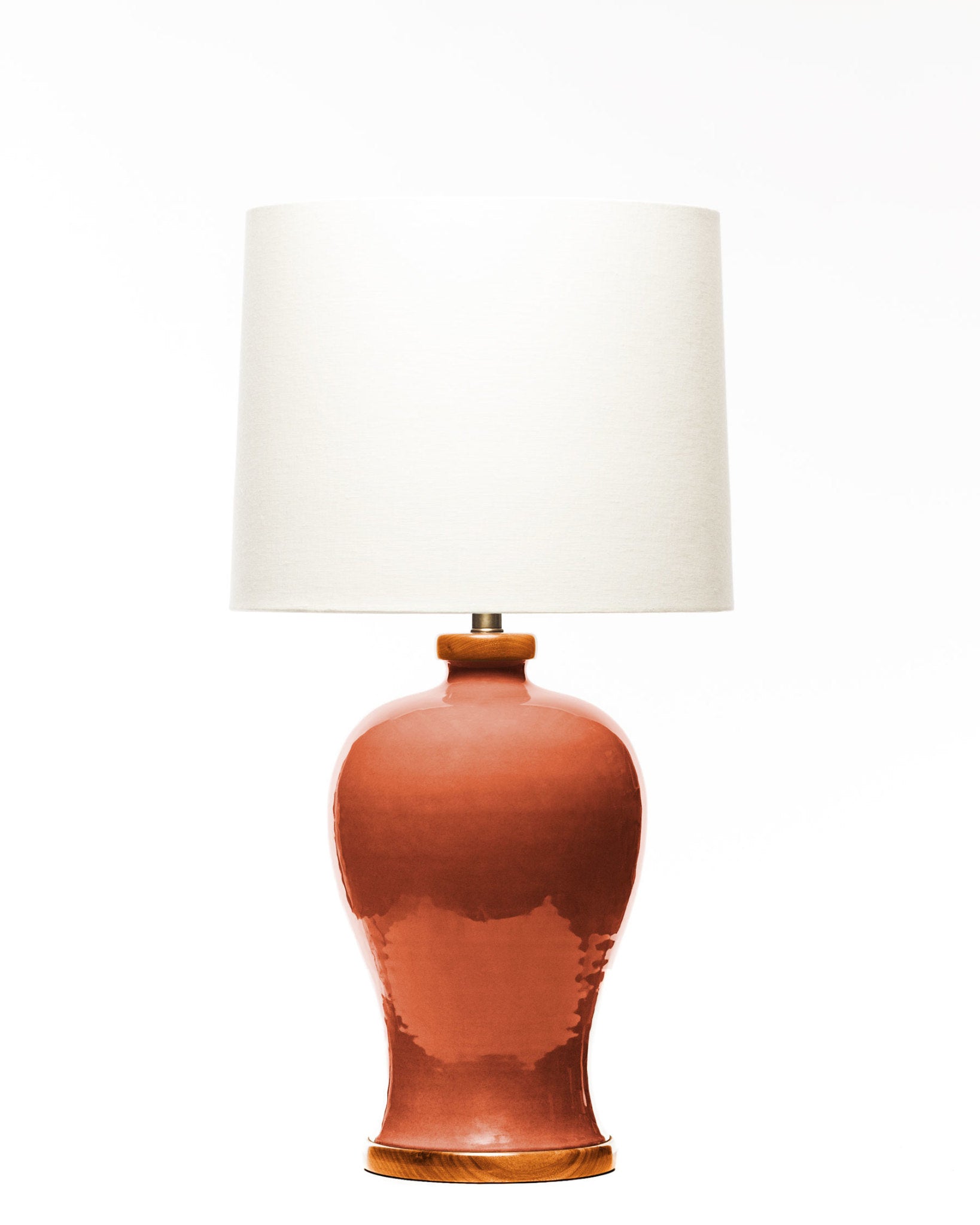 Lawrence & Scott Dashiell Porcelain Desk Lamp in Living Coral with Sapele Base