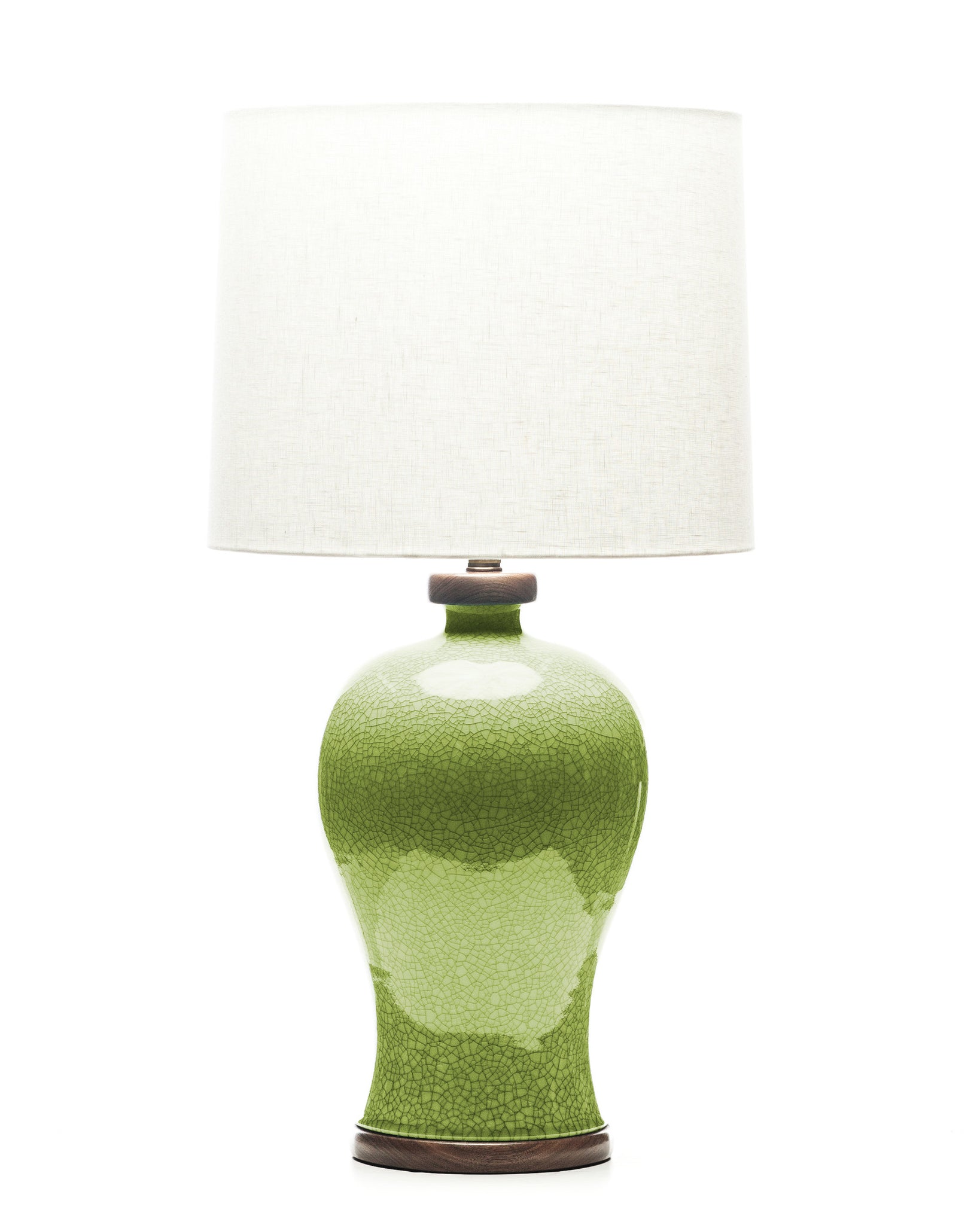 Lawrence & Scott Dashiell Porcelain Table Lamps in Celadon Crackle with Walnut Base