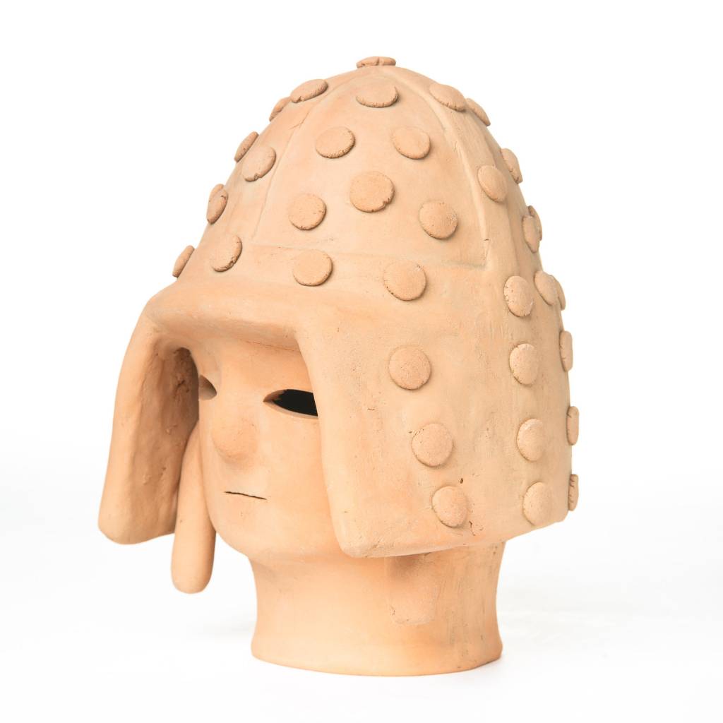 Haniwa Warrior Head in Helmet- Light
