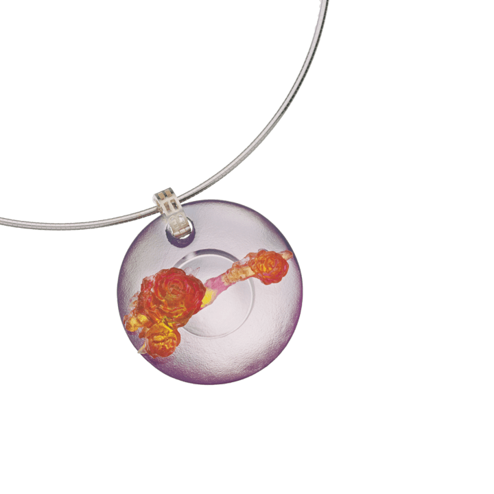 LIULI Crystal Art Crystal "The Flowers are Beautiful and the Moon is Full" Ruyi Pendant Necklace in Amber