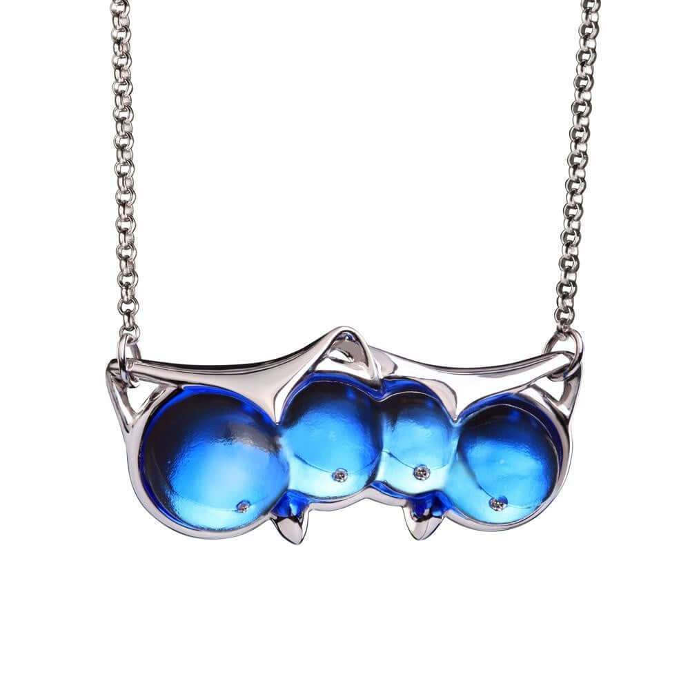 LIULI Crystal Art Crystal and Sterling Silver "Eyes Only for You" Owl Necklace in Blue