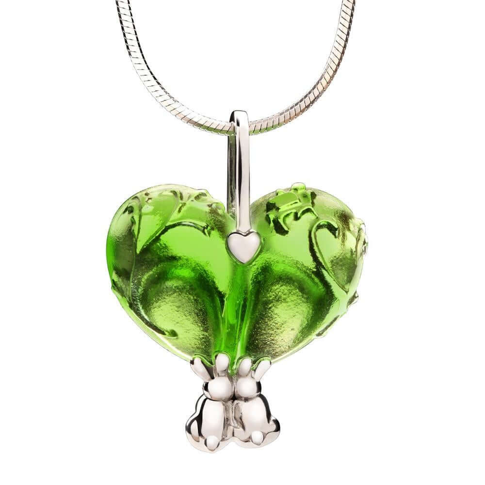 LIULI Crystal Art Crystal and Sterling Silver "Bound to You" Heart Shape Pendant Necklace in Green