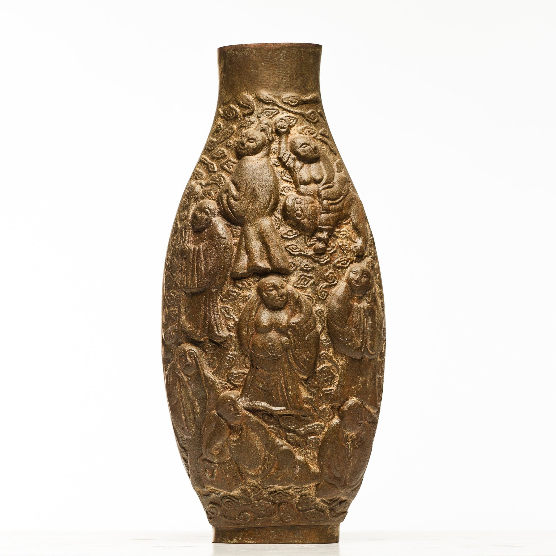 Verdigris Bronze Large Eighteen Luohan vase