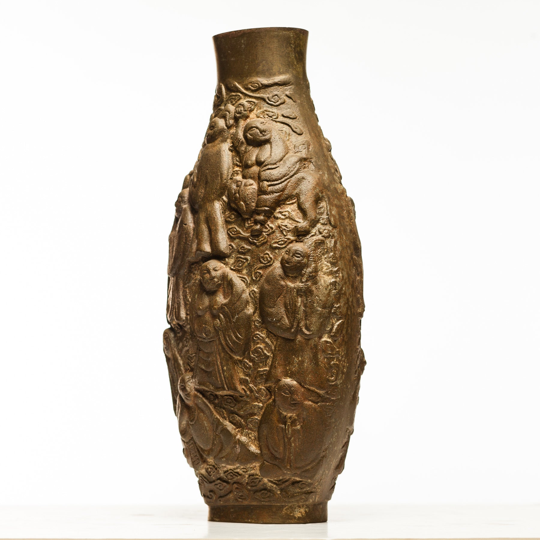 Verdigris Bronze Large Eighteen Luohan vase
