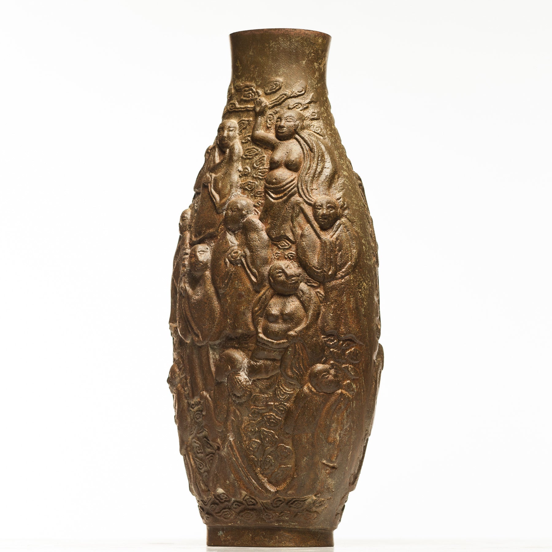 Verdigris Bronze Large Eighteen Luohan vase