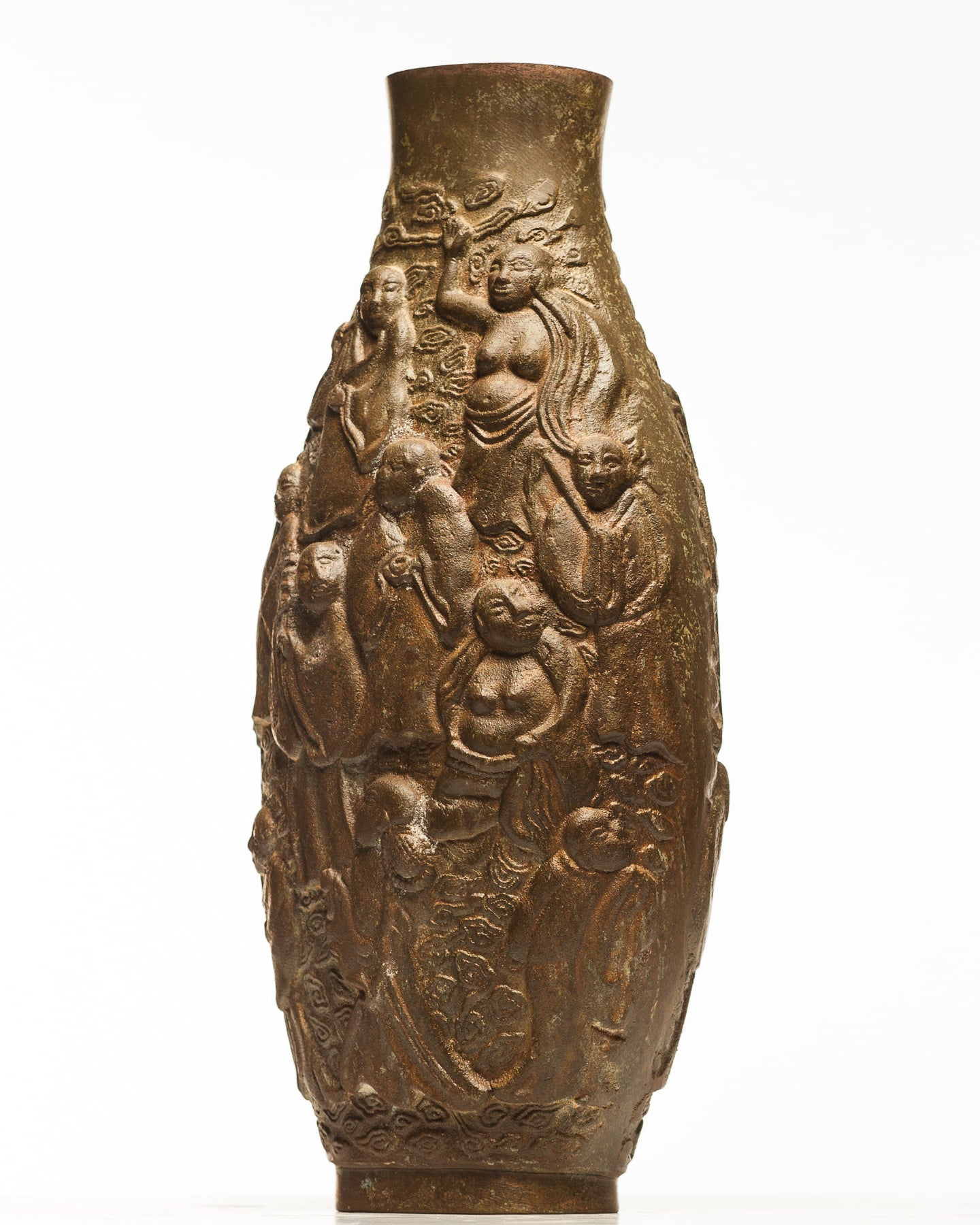 Verdigris Bronze Large Eighteen Luohan vase