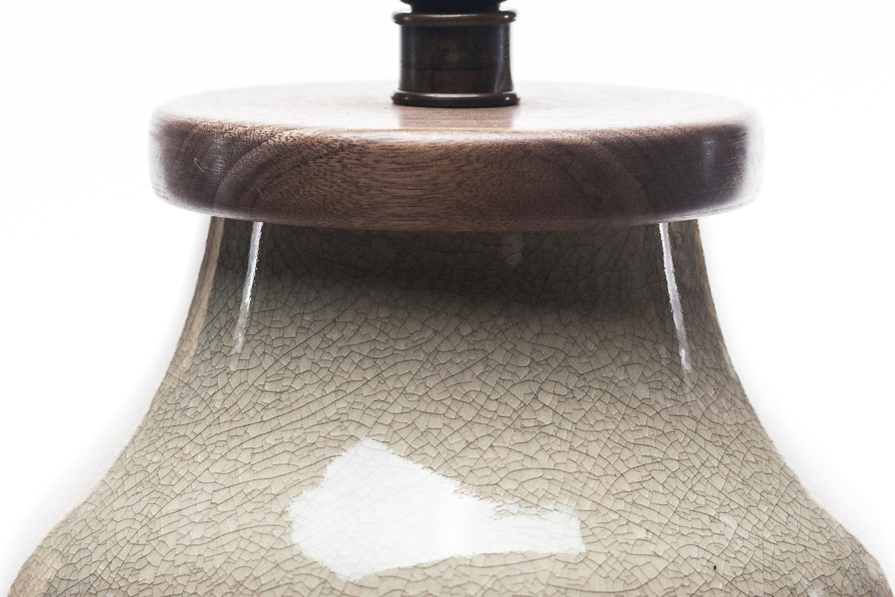 Lawrence & Scott Lagom Porcelain Table Lamp in Oyster Gray Crackle with Walnut Base