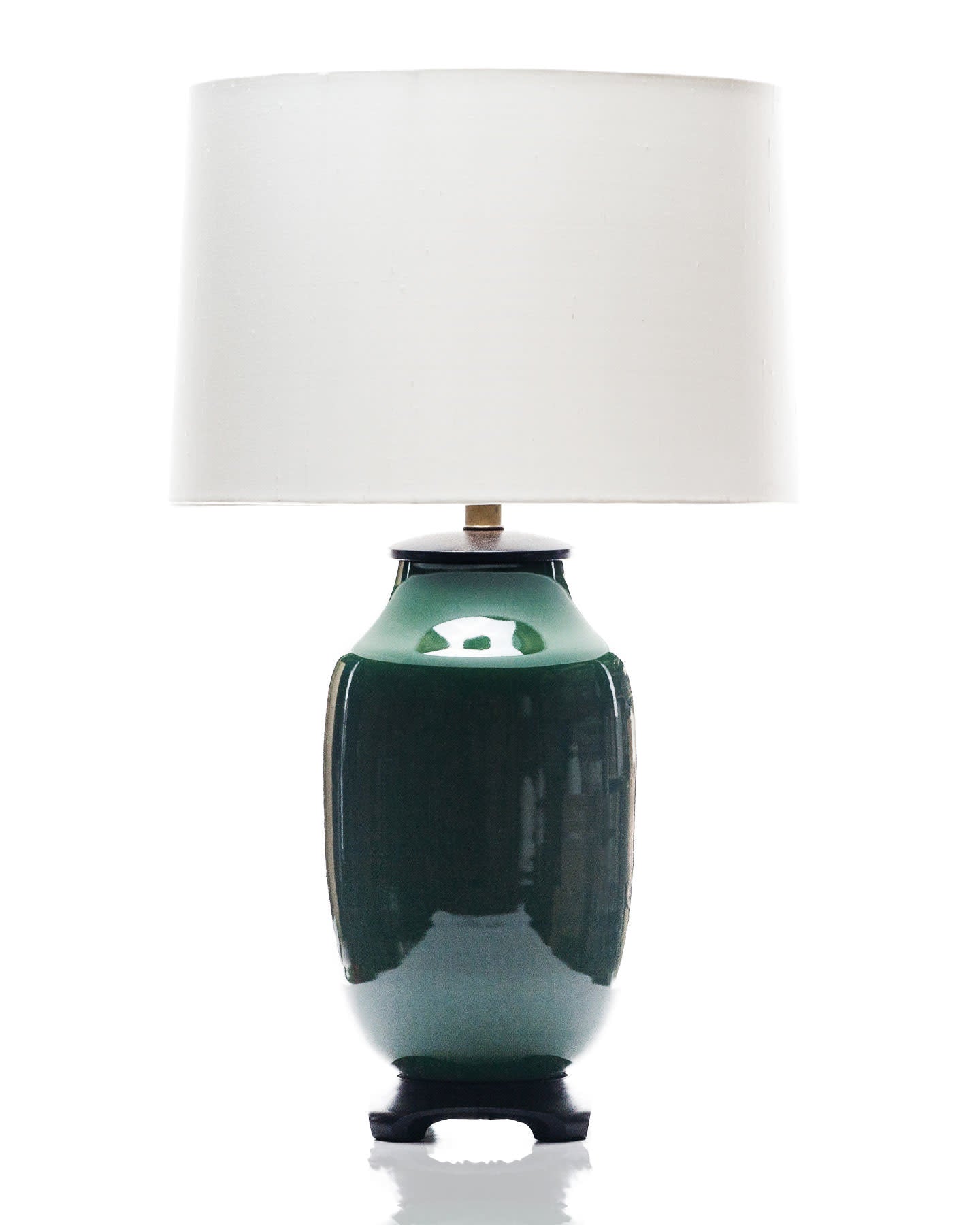 Legacy Lagom porcelain Lantern Lamp in Racing Green Crackle with Rosewood Base
