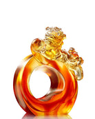 LIULI Crystal Art Crystal Mythical Foo Dog (Limited Edition) in Amber