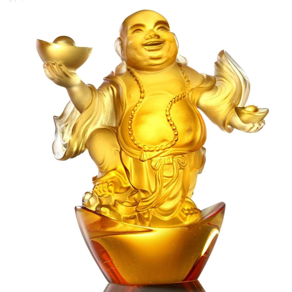 LIULI Crystal Art Crystal Buddha, Happy Belly Buddha, Laughter of the Little Maitreya Buddha