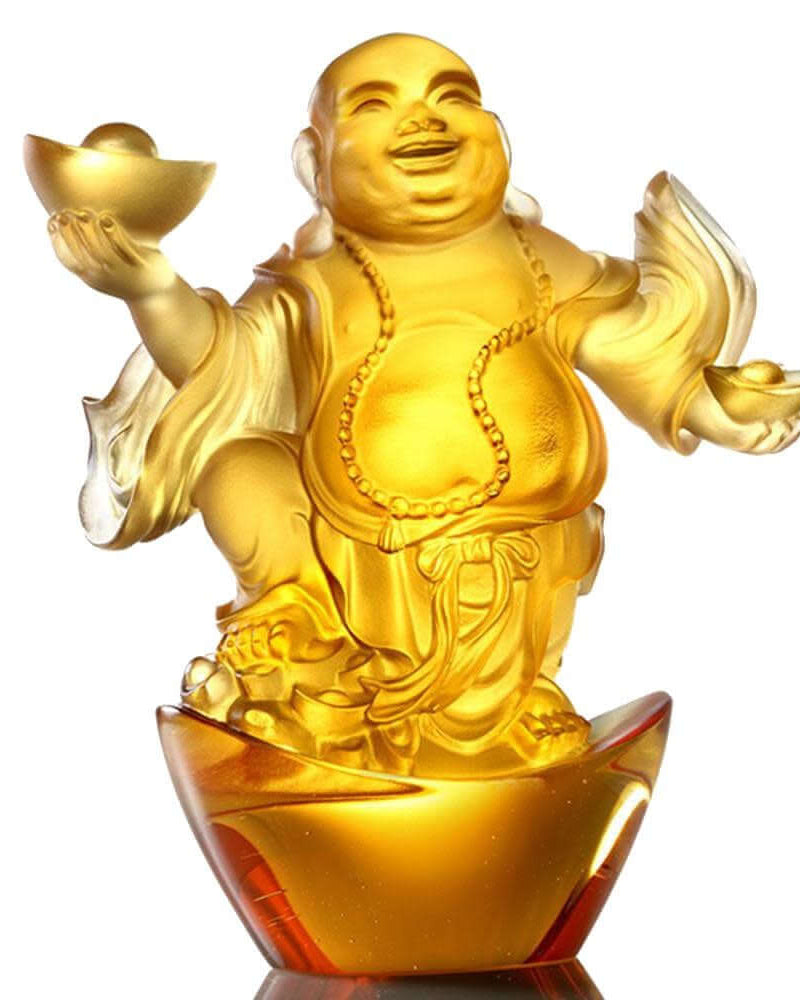 LIULI Crystal Art Crystal Buddha, Happy Belly Buddha, Laughter of the Little Maitreya Buddha