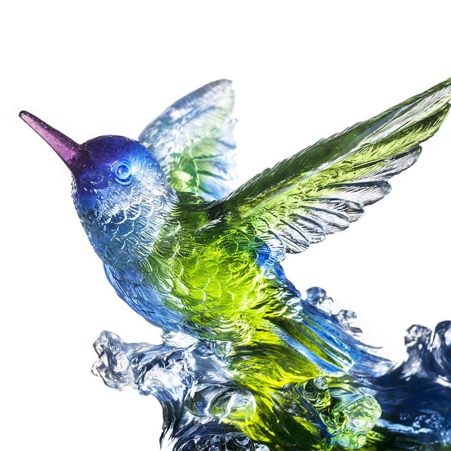 LIULI Crystal Art LIULI Crystal Art Crystal Humming Bird "Victory by Daybreak" (Blue/Green)