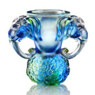 LIULI Crystal Art Crystal Elephant, "Full of Prosperity and Honor Around" - Blue