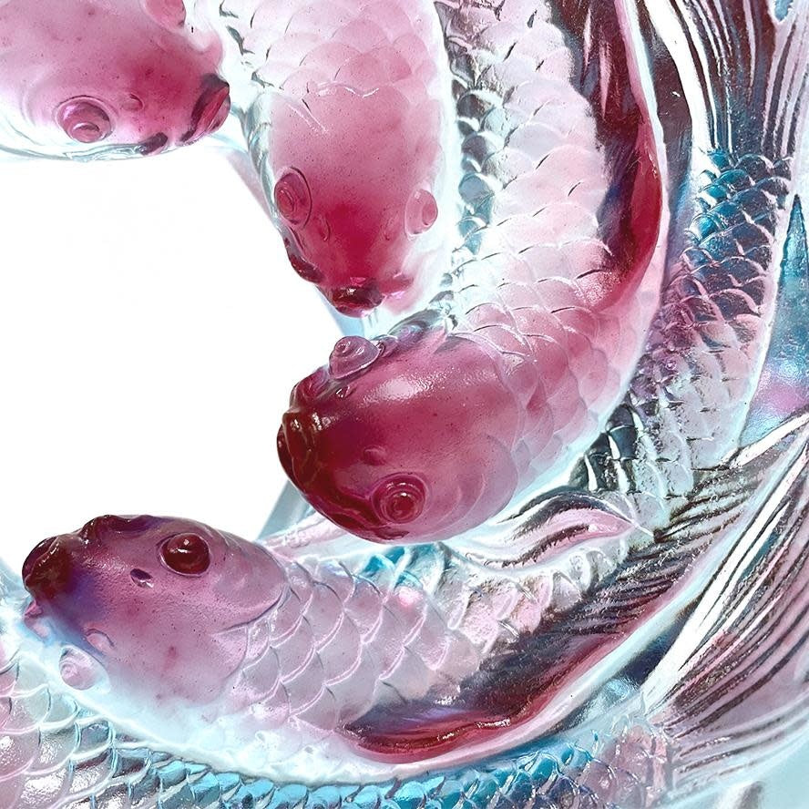 LIULI Crystal Art Roiling Waters Crystal Koi Fish Sculpture