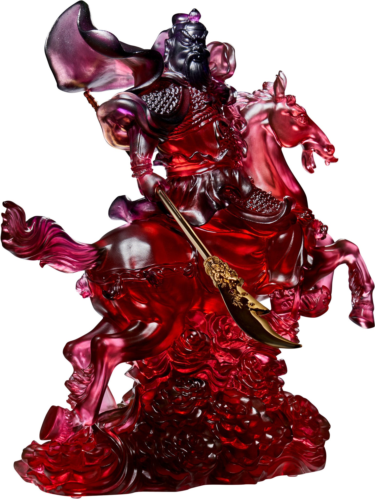 LIULI Crystal Art Crystal Statue of General Guan Gong with 24K Gold-Plated Sword (Limited Edition)