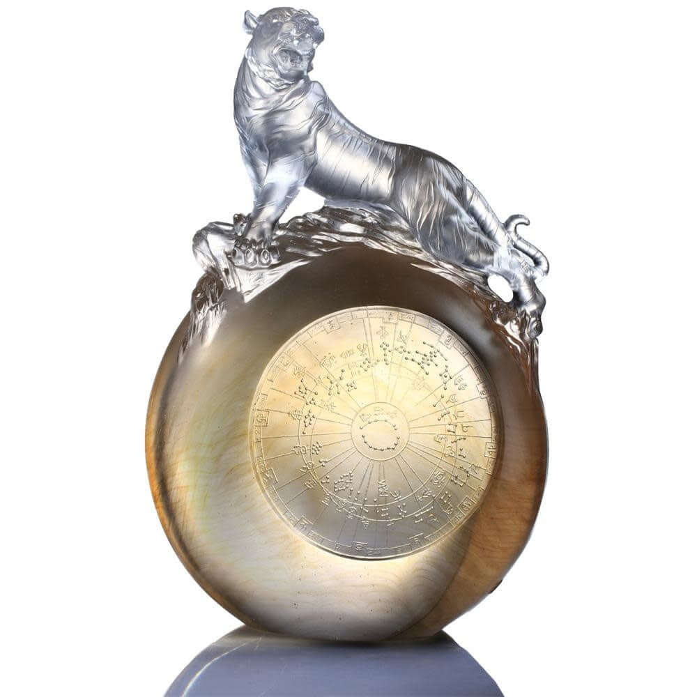 LIULI Crystal Art Crystal Animal, Tiger, Guardian, "White Tiger of the West-Roar of the Tiger"