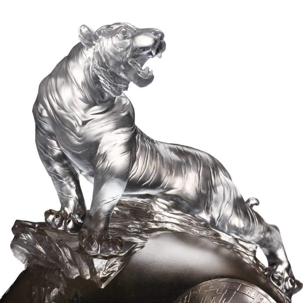 LIULI Crystal Art Crystal Animal, Tiger, Guardian, "White Tiger of the West-Roar of the Tiger"