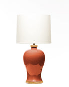 Lawrence & Scott Dashiell Porcelain Table Lamp in Living Coral with Oak Base