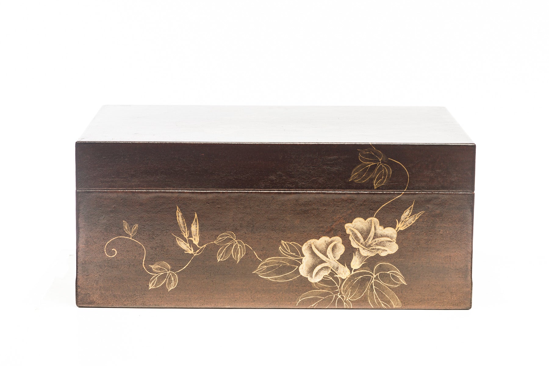 Mahogany Valentine Leather Box (16.5") with hand-painted morning glories