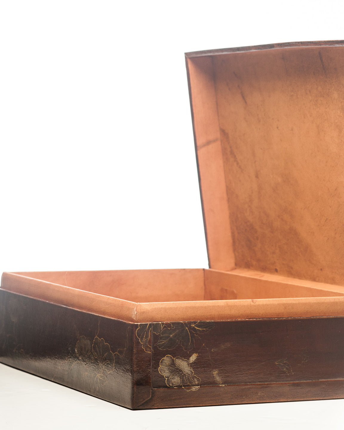 Mahogany Valentine Leather Box (17") with Design of Morning Glories
