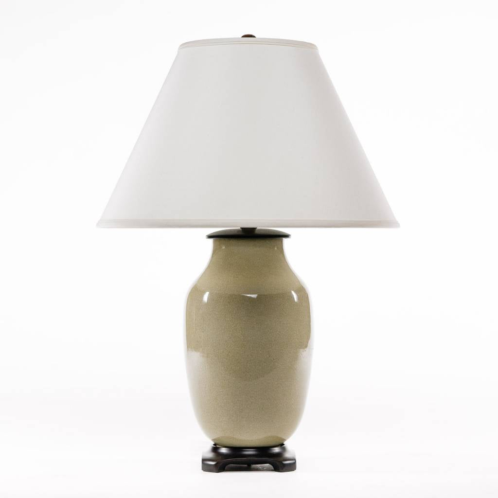 Legacy Lagom Lantern Lamp in Cream Crackle with Rosewood Base