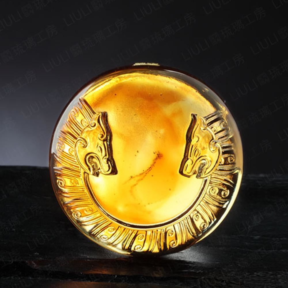 LIULI Crystal Art Crystal Mythical Tiger Paperweight, Tiger of the West: Independent, Amber/Purple Clear (Limited Edition)