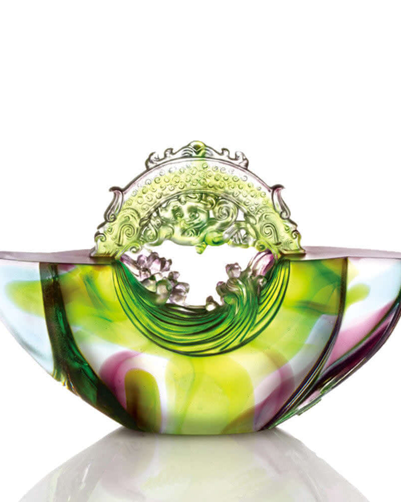 LIULI Crystal Art Crystal Chinese Ingot, Gold Nugget, "Ubiquitous Brilliance of the Dragon"