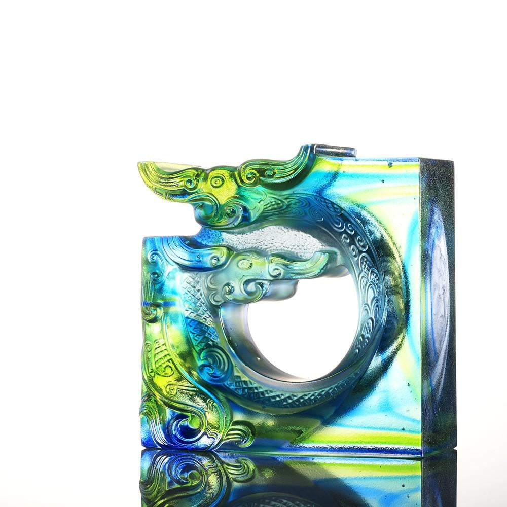 LIULI Crystal Art Crystal Dragon, The Beauty of Harmony-An Unassuming Heart, Bluish/Green Clear (Limited Edition)