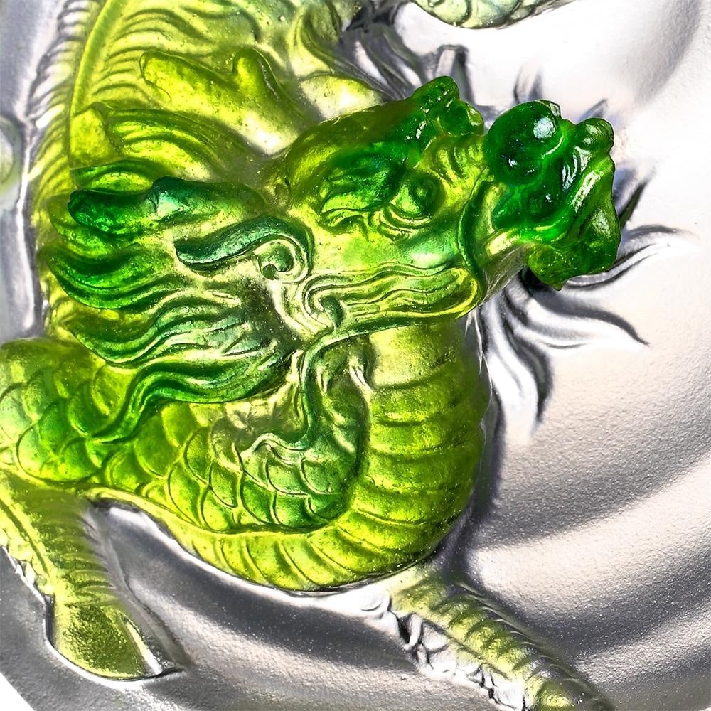 LIULI Crystal Art Crystal Mythical Qilin "Sun Dance" in Green/Purple Clear