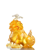 LIULI Crystal Art Crystal Foo Dog, Evergreen Pine Sculpture, "The Evergreen Lion" in Gold