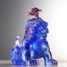 LIULI Crystal Art Crystal Foo Dog, Evergreen Pine Sculpture, "The Evergreen Lion" in Blue Purple