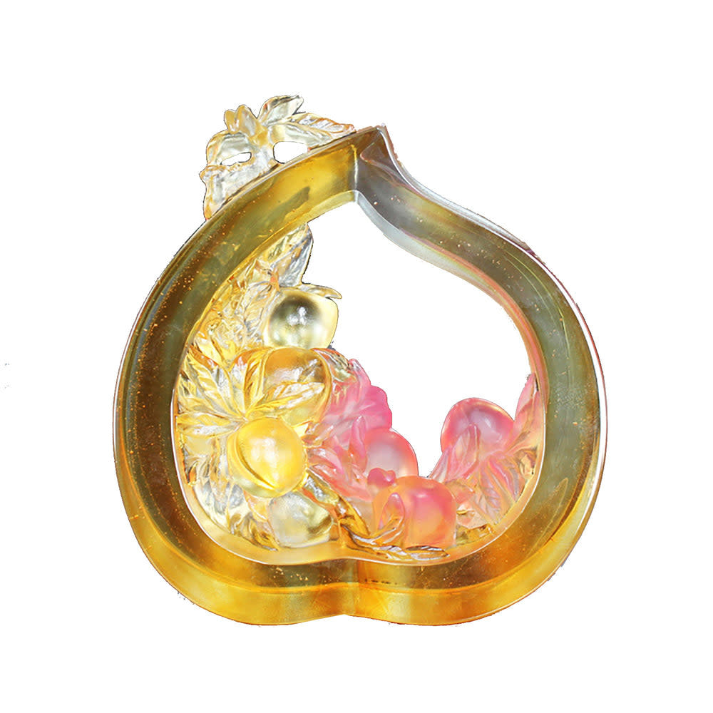 LIULI Crystal Art Crystal Peace Figurine, Spring Peach of Longevity