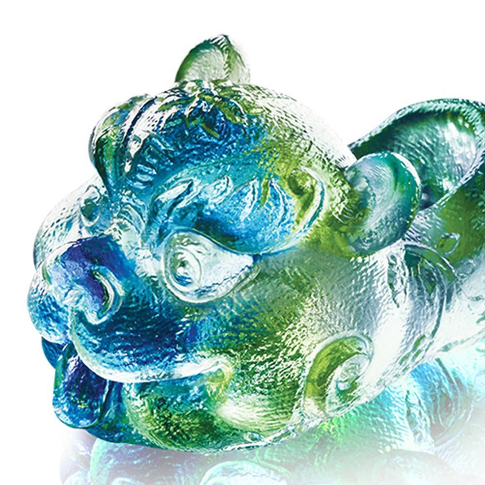 LIULI Crystal Art Crystal Mythical Qilin, Becoming King, Bluish/Green Clear (Limited Edition)
