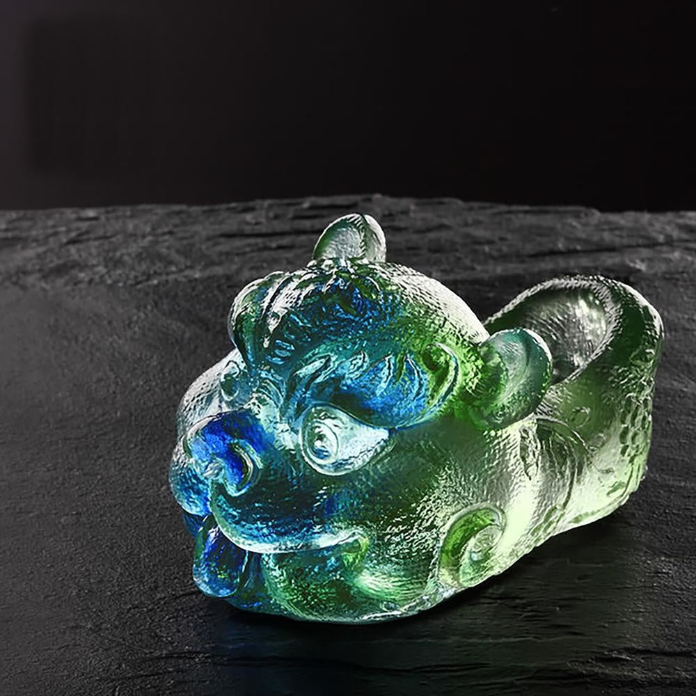 LIULI Crystal Art Crystal Mythical Qilin, Becoming King, Bluish/Green Clear (Limited Edition)