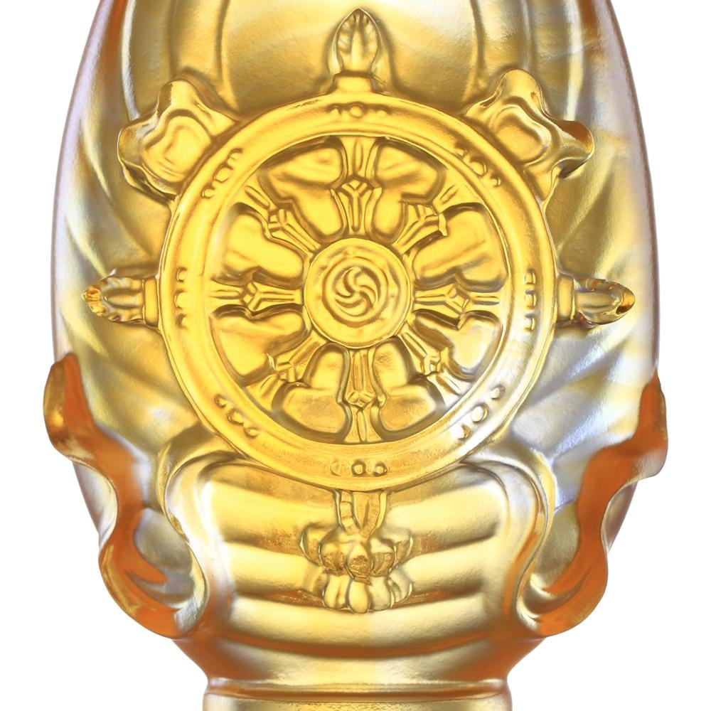 LIULI Crystal Art Crystal Feng Shui Dharma Wheel-Auspicious Fulfillment, Eight Auspicious Offerings, Light Amber (Limited Edition)