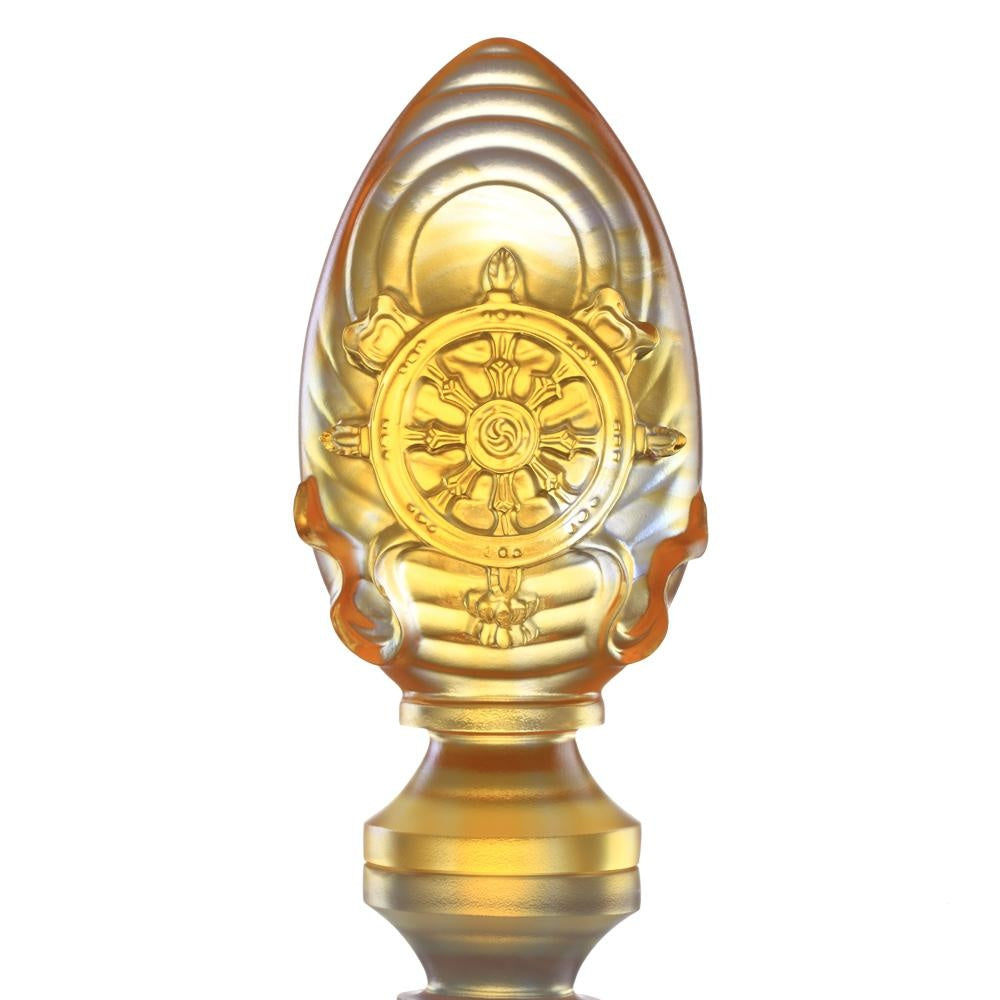 LIULI Crystal Art Crystal Feng Shui Dharma Wheel-Auspicious Fulfillment, Eight Auspicious Offerings, Light Amber (Limited Edition)