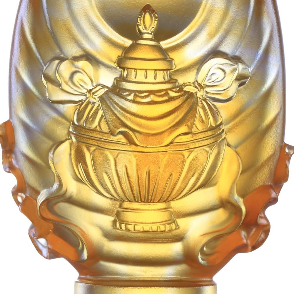 LIULI Crystal Art Crystal Feng Shui Vase of Treasures-Auspicious Wishes, Eight Auspicious Offerings, Light Amber (Limited Edition)