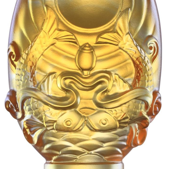 LIULI Crystal Art Crystal Feng Shui Pair of Golden Fish-Auspicious Clarity, Eight Auspicious Offerings, Light Amber (Limited Edition)