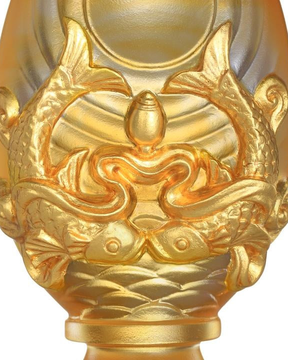 LIULI Crystal Art Crystal Feng Shui Pair of Golden Fish-Auspicious Clarity, Eight Auspicious Offerings, 24K Gold Gilded (Limited Edition)