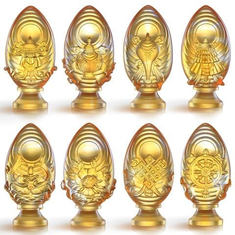 LIULI Crystal Art Crystal Feng Shui Pair of Golden Fish-Auspicious Clarity, Eight Auspicious Offerings, Light Amber (Limited Edition)