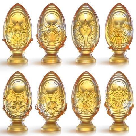 LIULI Crystal Art Crystal Feng Shui Precious Umbrella-Auspicious Peace, Eight Auspicious Offerings, Light Amber (Limited Edition)