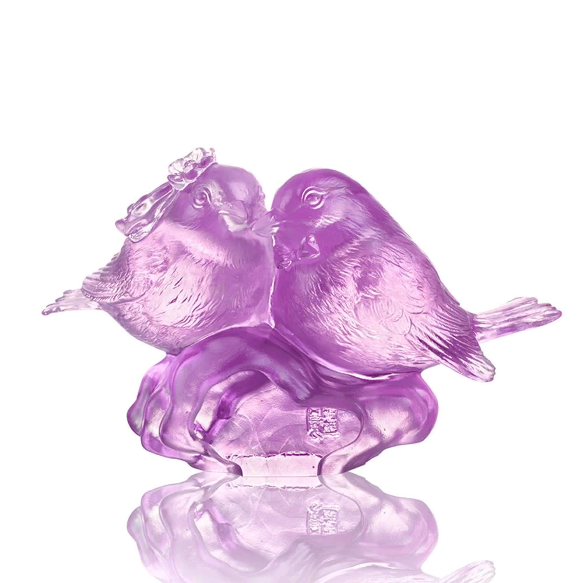 LIULI Crystal Art Crystal Bird Sculpture, "Our Happiness"