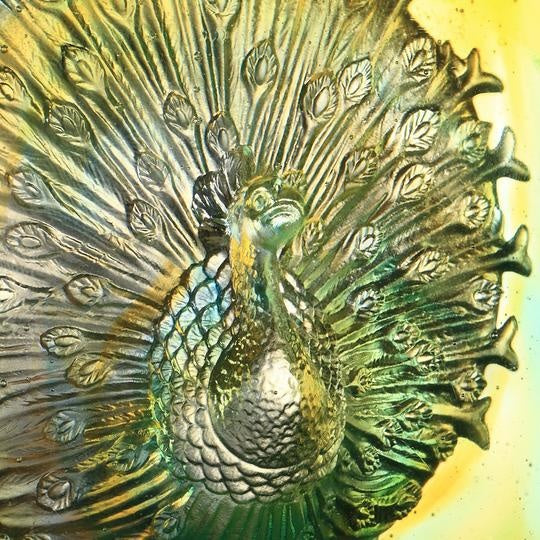 LIULI Crystal Art Crystal Peacock Paperweight, A Radiant Heart, Amber/Sky Blue