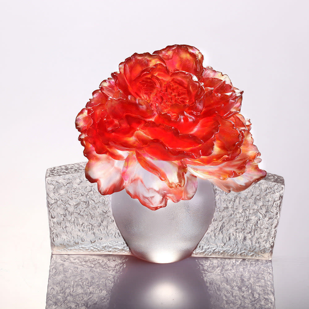 LIULI Crystal Art Crystal Peony Flower Figurine | Wonderous Bloom