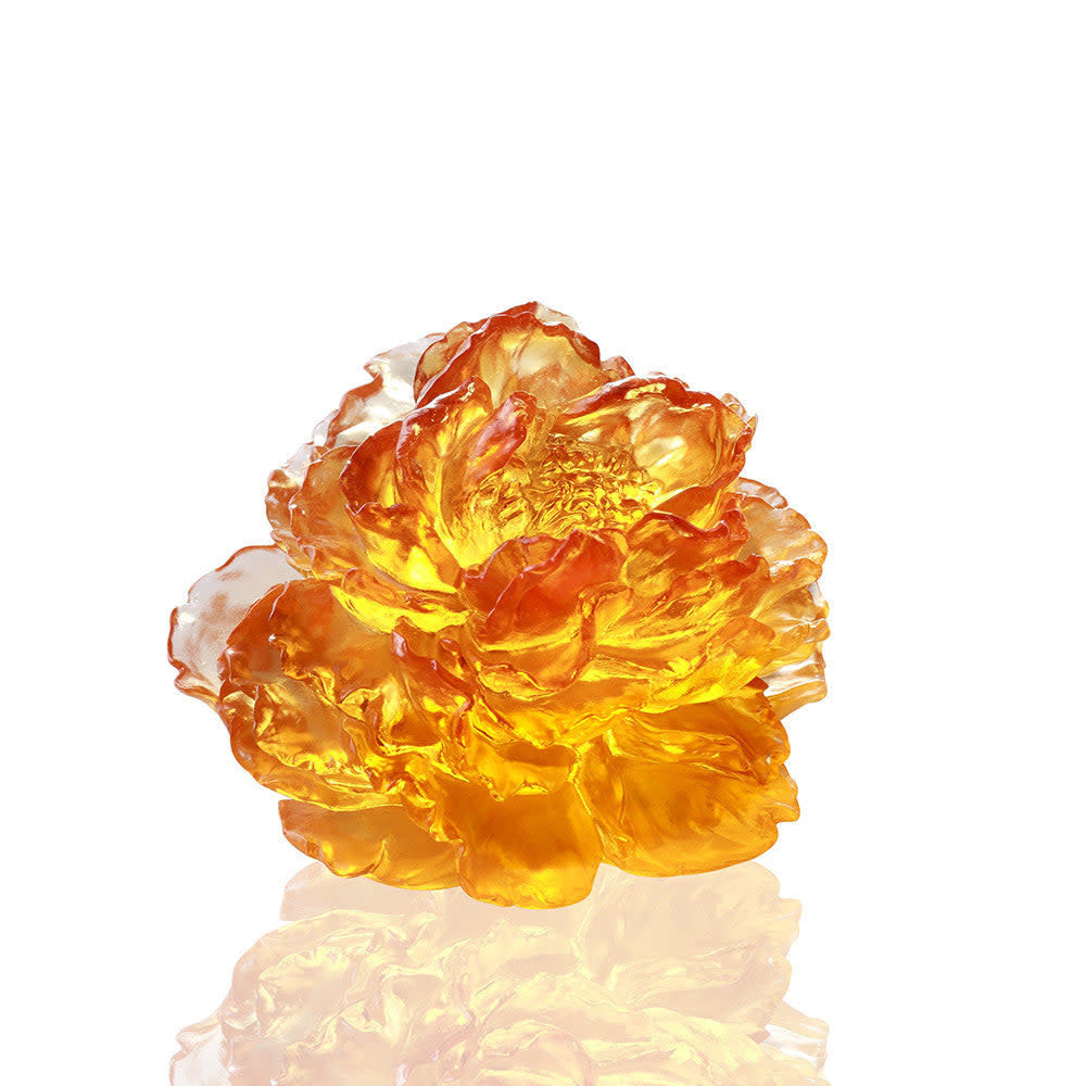 LIULI Crystal Art Crystal Peony Flower, "Prosperous Heart, Prosperous World"