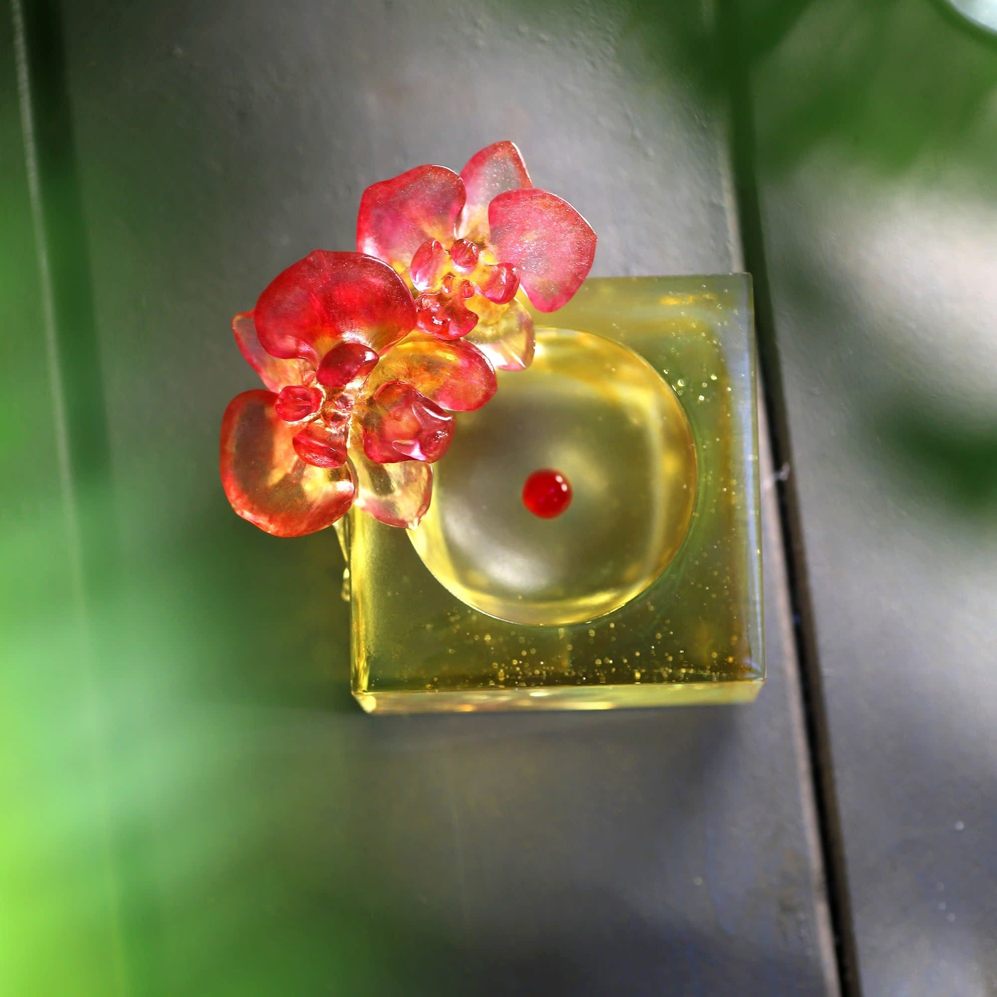 LIULI Crystal Art Crystal Flower Moth Orchid, "Red Radiance"