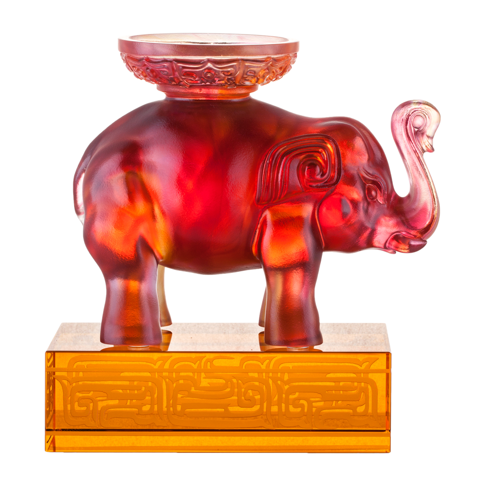 LIULI Crystal Art Crystal Elephant in Light Amber Red "Step by Promising Step" (Limited Edition)