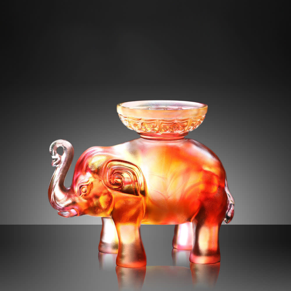 LIULI Crystal Art Crystal Elephant in Light Amber Red "Step by Promising Step" (Limited Edition)