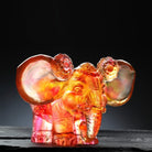 LIULI Crystal Art Crystal Elephant Figurine in Amber & Gold Red